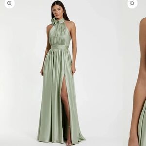 Mac Duggal Sage Green Halter Maxi Gown with High Slit